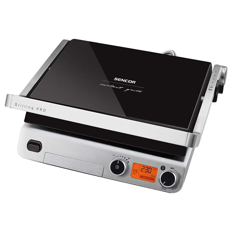 Grătar electric 2000 W, suprafață 300×250 mm, timer, Sencor S-SBG6650BK