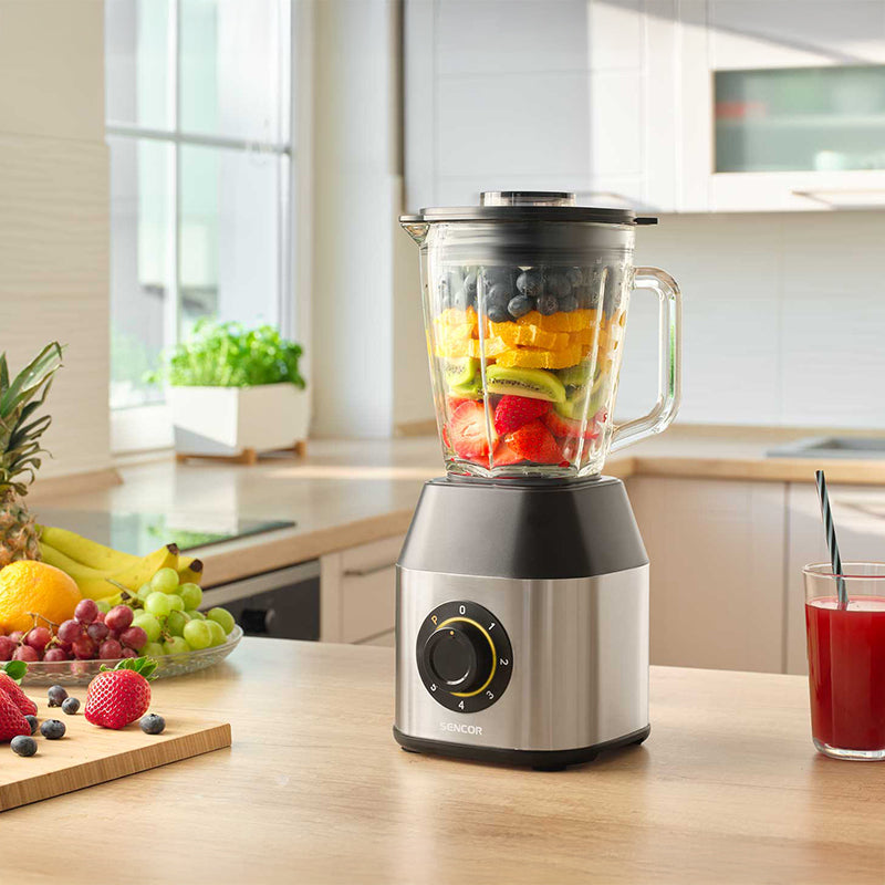 Blender 1250 W cu 6 lame inoxidabil, recipient sticlă, Sencor S-SBL4872BK