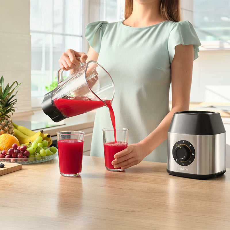 Blender 1250 W cu 6 lame inoxidabil, recipient sticlă, Sencor S-SBL4872BK