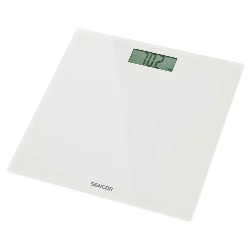 Cântar de persoane din sticlă, ecran LCD mare, subțire, alb Sencor S-SBS2301WH