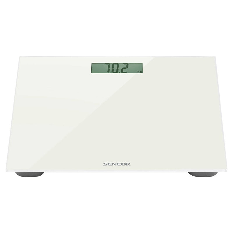 Cântar de persoane din sticlă, ecran LCD mare, subțire, alb Sencor S-SBS2301WH