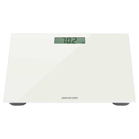 Cântar de persoane din sticlă, ecran LCD mare, subțire, alb Sencor S-SBS2301WH