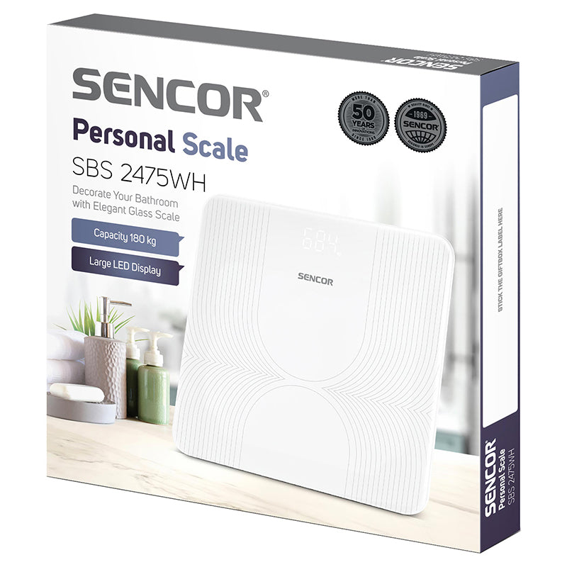 Cântar persoane, suprafață sticlă, afișaj LED, auto-on, Sencor S-SBS2475WH