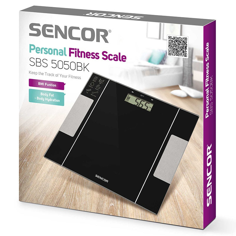 Cântar de persoane fitness ultra subțire, sticlă, Sencor S-SBS5050BK