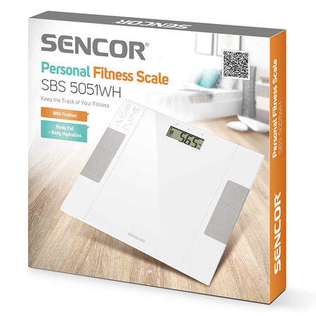 Cântar fitness cu analiză bioimpedanță, memorie, alb Sencor S-SBS5051WH