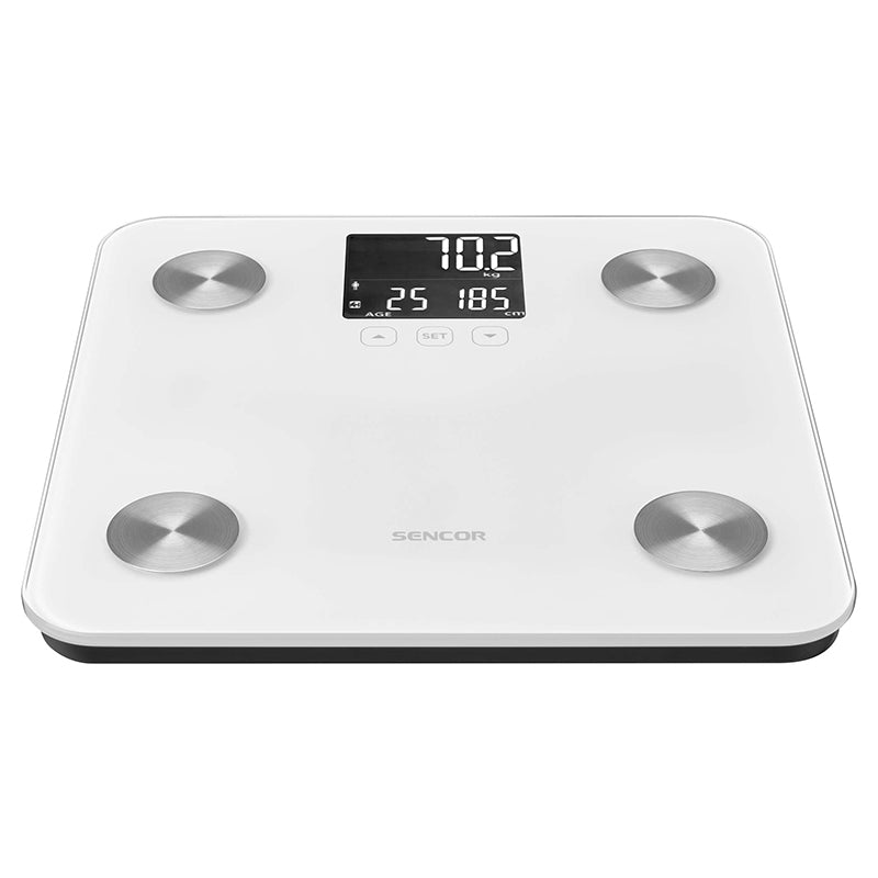Cântar persoane cu analiză corporală, sticlă, LCD, memorie 12 utilizatori S-SBS6025WH