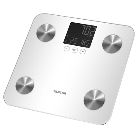 Cântar persoane cu analiză corporală, sticlă, LCD, memorie 12 utilizatori S-SBS6025WH