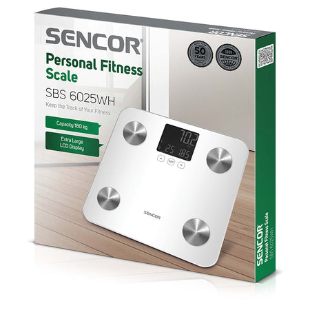 Cântar persoane cu analiză corporală, sticlă, LCD, memorie 12 utilizatori S-SBS6025WH