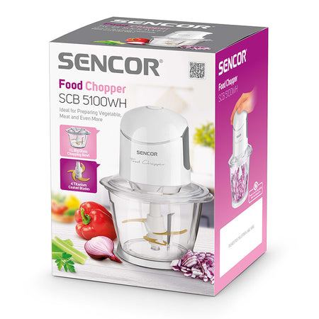 Tocator chopper 800 W cu lame titan, bol sticlă Sencor S-SCB5100WH-E