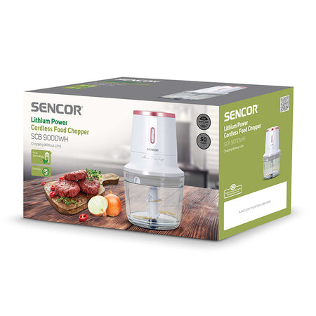 Tocător cordless 500 ml cu bol sticlă, 2 viteze, LED, USB-C Sencor S-SCB9000WH