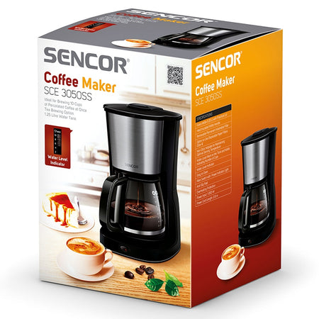 Cafetieră 1.25 L cu filtru permanent, plită antiaderentă, Sencor S-SCE3050SS