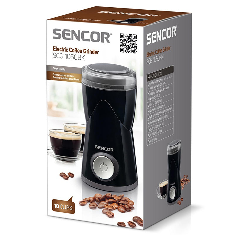 Râșniță de cafea electrică cu buton mare și sistem de siguranță Sencor