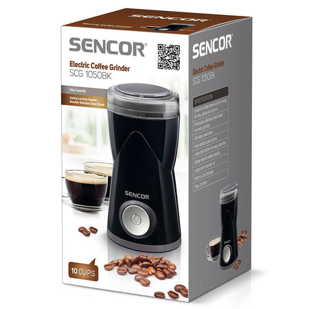 Râșniță de cafea electrică cu buton mare și sistem de siguranță Sencor