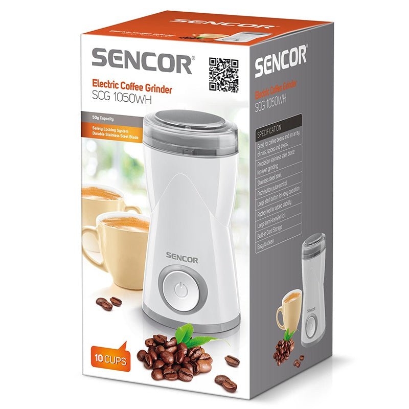 Râșniță de cafea electrică cu buton mare și sistem de siguranță Sencor