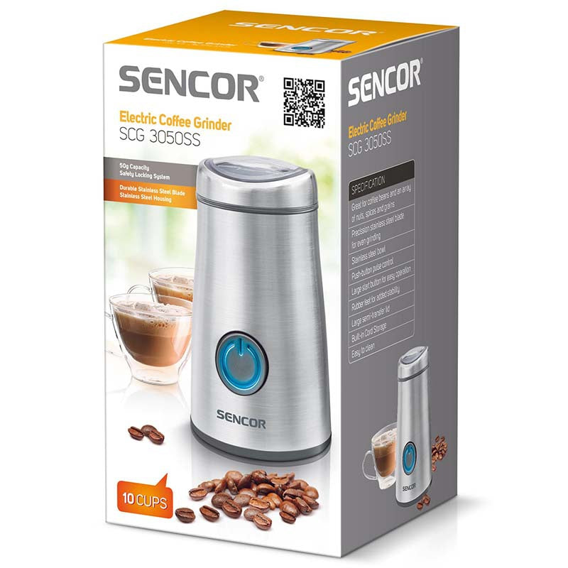 Râșniță cafea inox 150 W, cu sistem anti-alunecare Sencor S-SCG3050SS