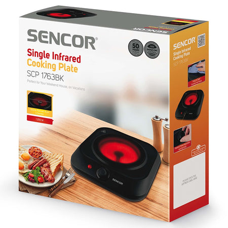 Plită electrică vitroceramică 1200 W, portabilă, control temperatură, Sencor S-SCP1763BK