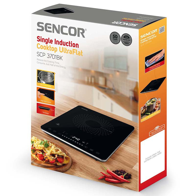 Plită inducție 2000 W, control tactil, design compact Sencor S-SCP3701BK