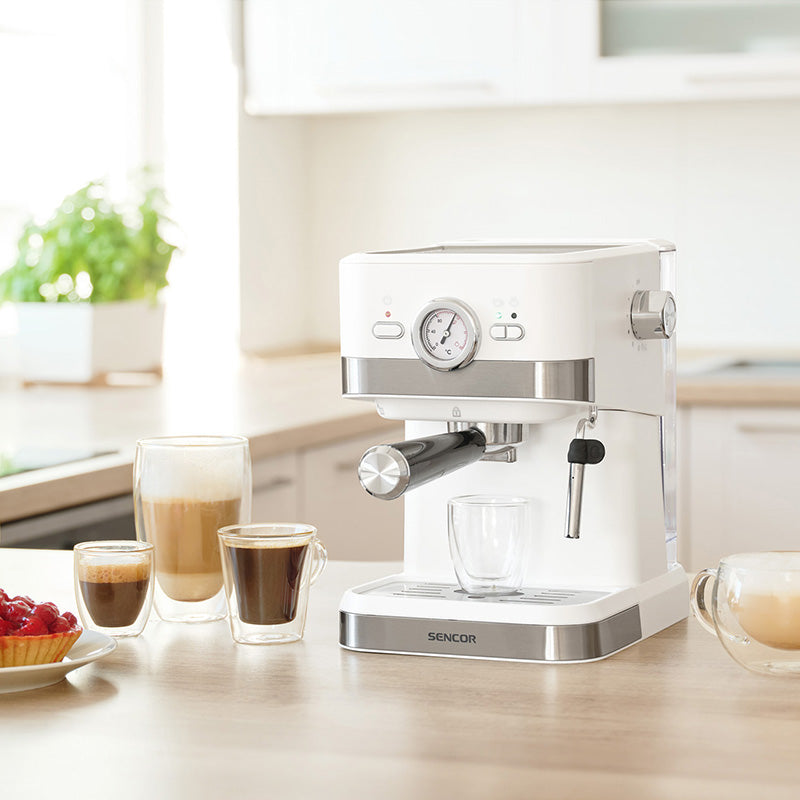 Espressor 20 bar 1050 W cu baghetă abur, filtru inox, Sencor S-SES1720WH