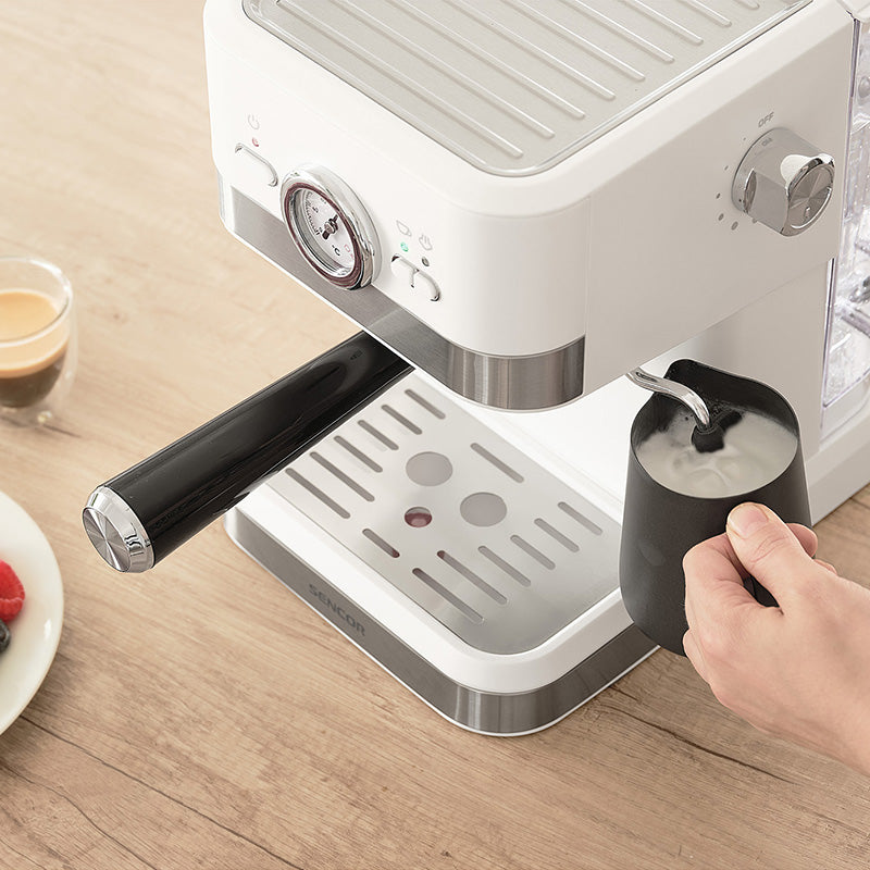 Espressor 20 bar 1050 W cu baghetă abur, filtru inox, Sencor S-SES1720WH