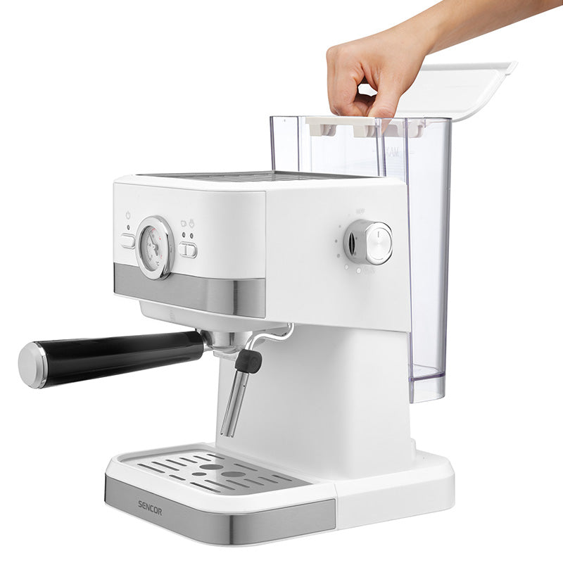 Espressor 20 bar 1050 W cu baghetă abur, filtru inox, Sencor S-SES1720WH