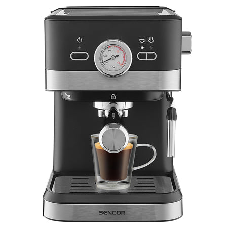 Espressor 20 bar, 1050 W, funcții digitale, abur și apă fierbinte, Sencor S-SES1721BK