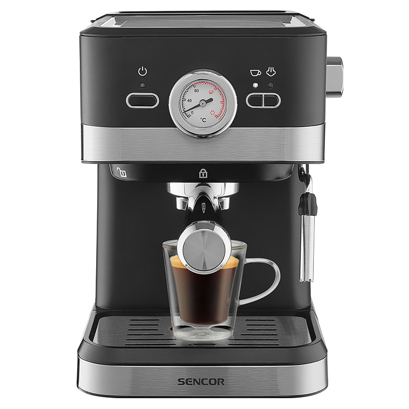 Espressor 20 bar, 1050 W, funcții digitale, abur și apă fierbinte, Sencor S-SES1721BK