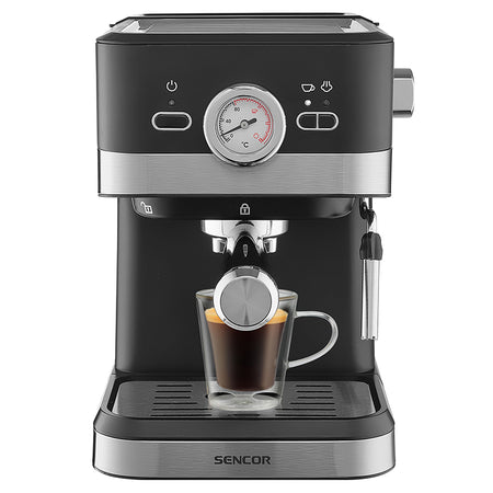 Espressor 20 bar, 1050 W, funcții digitale, abur și apă fierbinte, Sencor S-SES1721BK