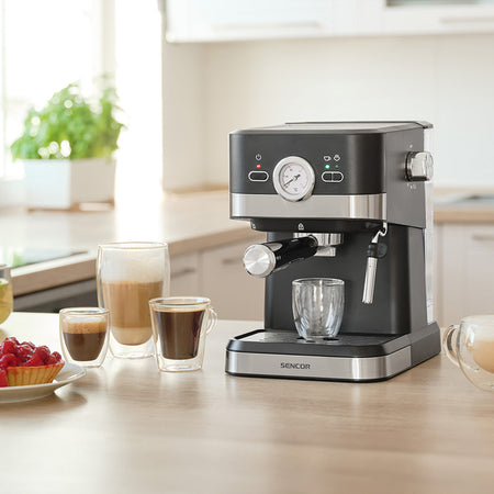 Espressor 20 bar, 1050 W, funcții digitale, abur și apă fierbinte, Sencor S-SES1721BK