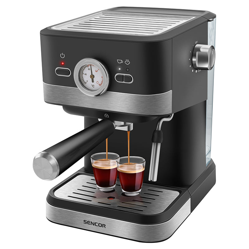 Espressor 20 bar, 1050 W, funcții digitale, abur și apă fierbinte, Sencor S-SES1721BK