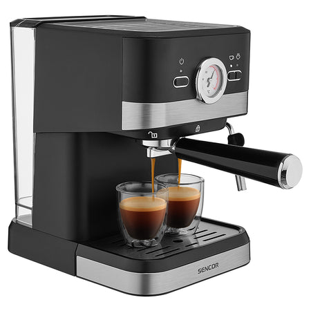 Espressor 20 bar, 1050 W, funcții digitale, abur și apă fierbinte, Sencor S-SES1721BK