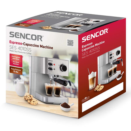 Espressor 15 bar inox cu funcție abur, rezervor 1,5 l Sencor S-SES4010SS