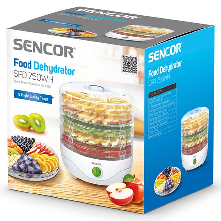 Deshidrator alimente 5 tăvi 250 W, 5 trepte, 20 dB, Sencor S-SFD750WH