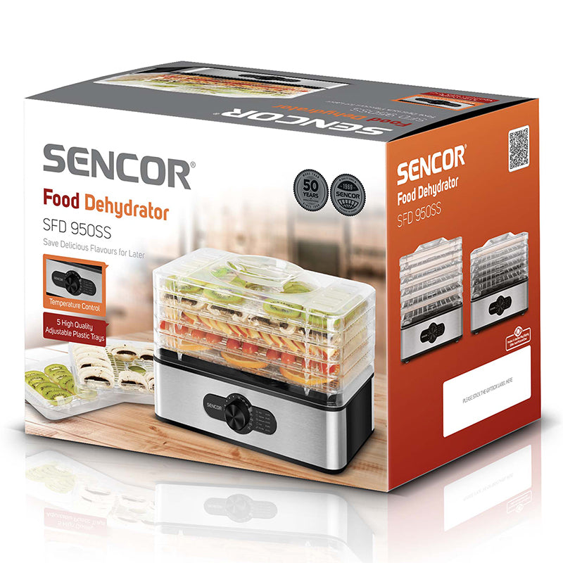 Deshidrator alimente cu 5 tăvi, 240 W, temperatură reglabilă, Sencor S-SFD950SS