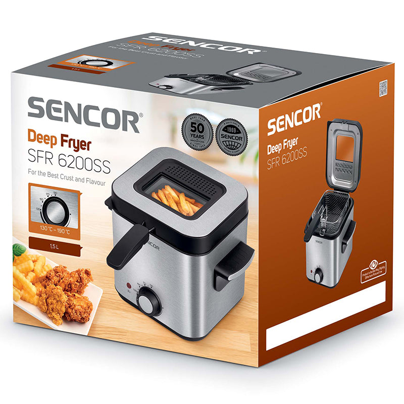Friteuză electrică 1.5L, 900 W, control ajustabil, inox Sencor S-SFR6200SS