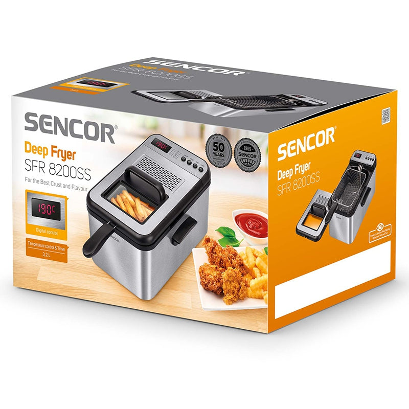 Friteuză 3,2 L cu 5 programe și capac inox, 2200 W Sencor S-SFR8200SS