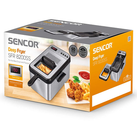 Friteuză 3,2 L cu 5 programe și capac inox, 2200 W Sencor S-SFR8200SS