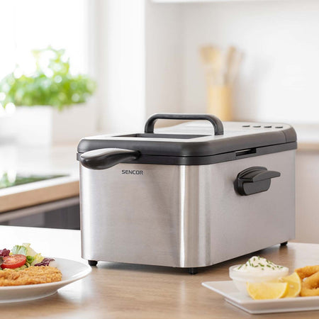 Friteuză 3,2 L cu 5 programe și capac inox, 2200 W Sencor S-SFR8200SS