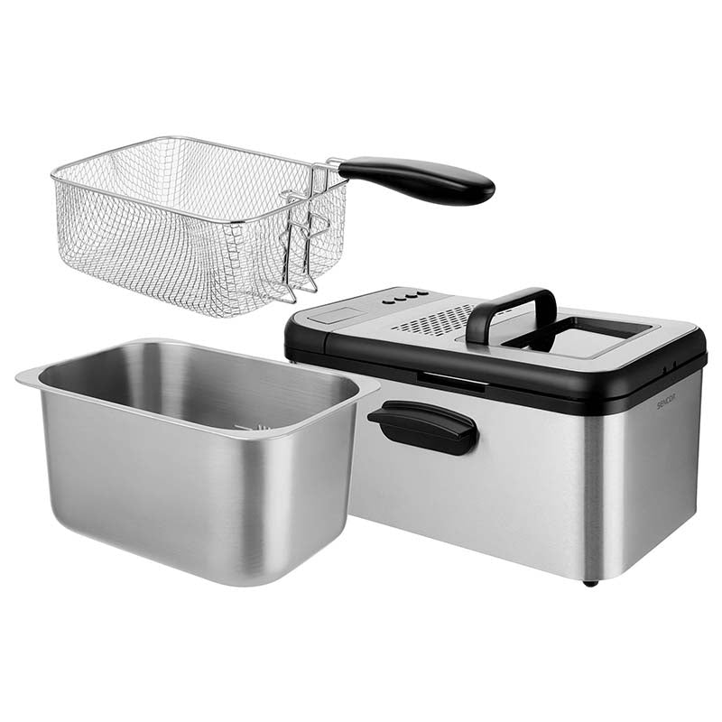 Friteuză 3,2 L cu 5 programe și capac inox, 2200 W Sencor S-SFR8200SS