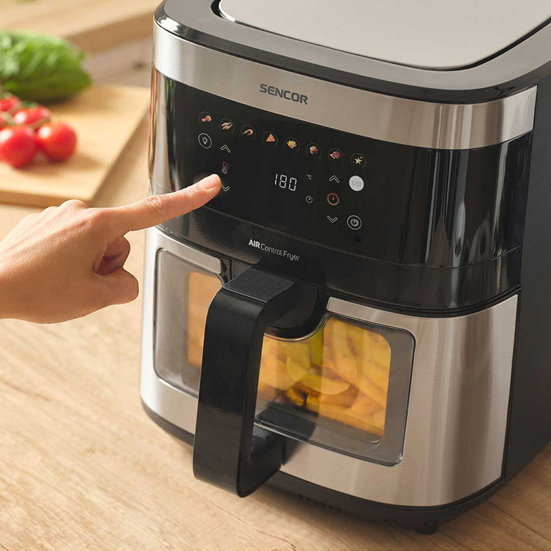 Friteuză aer cald AirFryer 9L 1700 W cu programe și ecran LED Sencor S-SFR9000SS