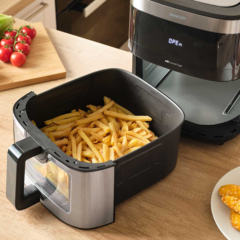Friteuză aer cald AirFryer 9L 1700 W cu programe și ecran LED Sencor S-SFR9000SS