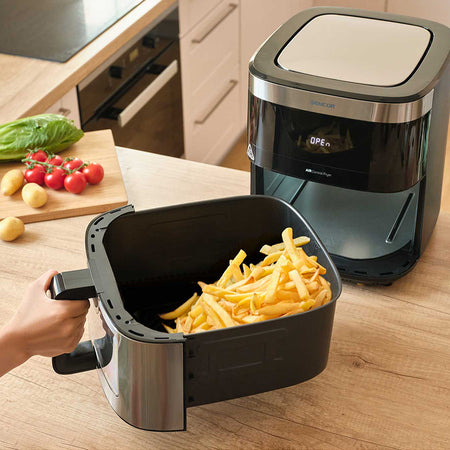 Friteuză aer cald AirFryer 9L 1700 W cu programe și ecran LED Sencor S-SFR9000SS