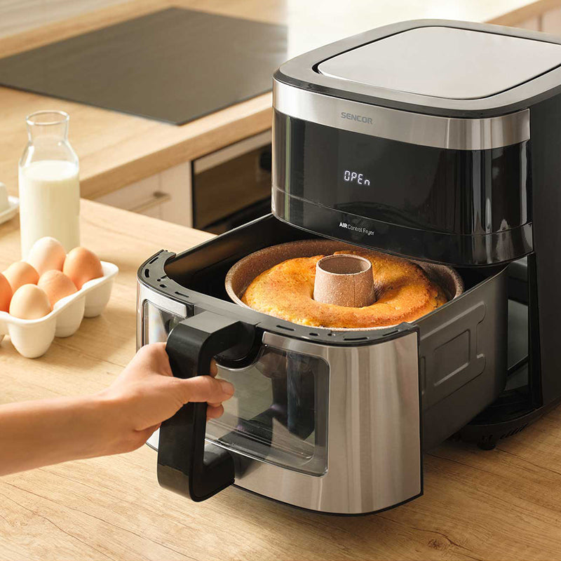 Friteuză aer cald AirFryer 9L 1700 W cu programe și ecran LED Sencor S-SFR9000SS