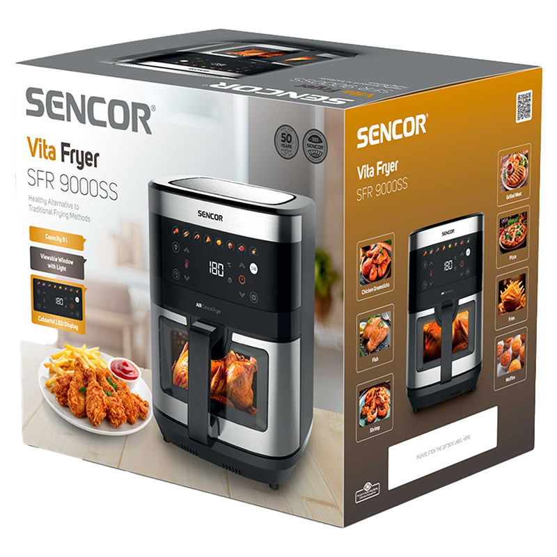 Friteuză aer cald AirFryer 9L 1700 W cu programe și ecran LED Sencor S-SFR9000SS