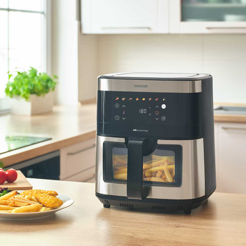 Friteuză aer cald AirFryer 9L 1700 W cu programe și ecran LED Sencor S-SFR9000SS