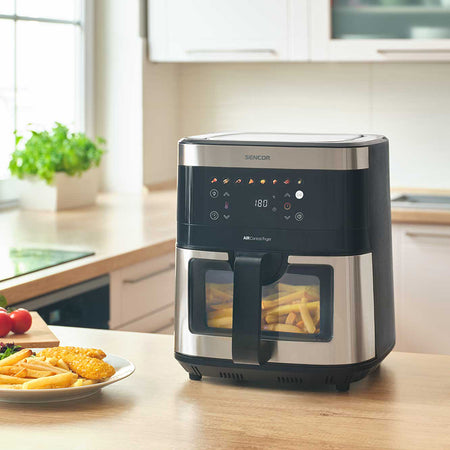 Friteuză aer cald AirFryer 9L 1700 W cu programe și ecran LED Sencor S-SFR9000SS