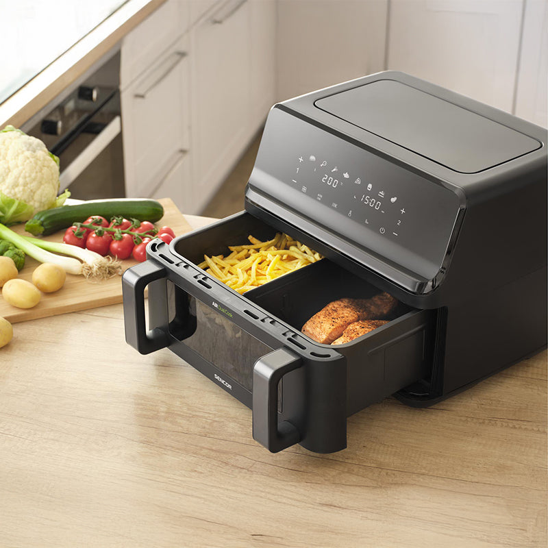 Friteuză dublă digitală airfryer 2 × 4,5 l 2700 W afișaj Sencor S-SFR9650BK