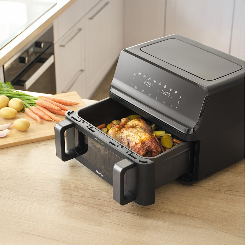Friteuză dublă digitală airfryer 2 × 4,5 l 2700 W afișaj Sencor S-SFR9650BK