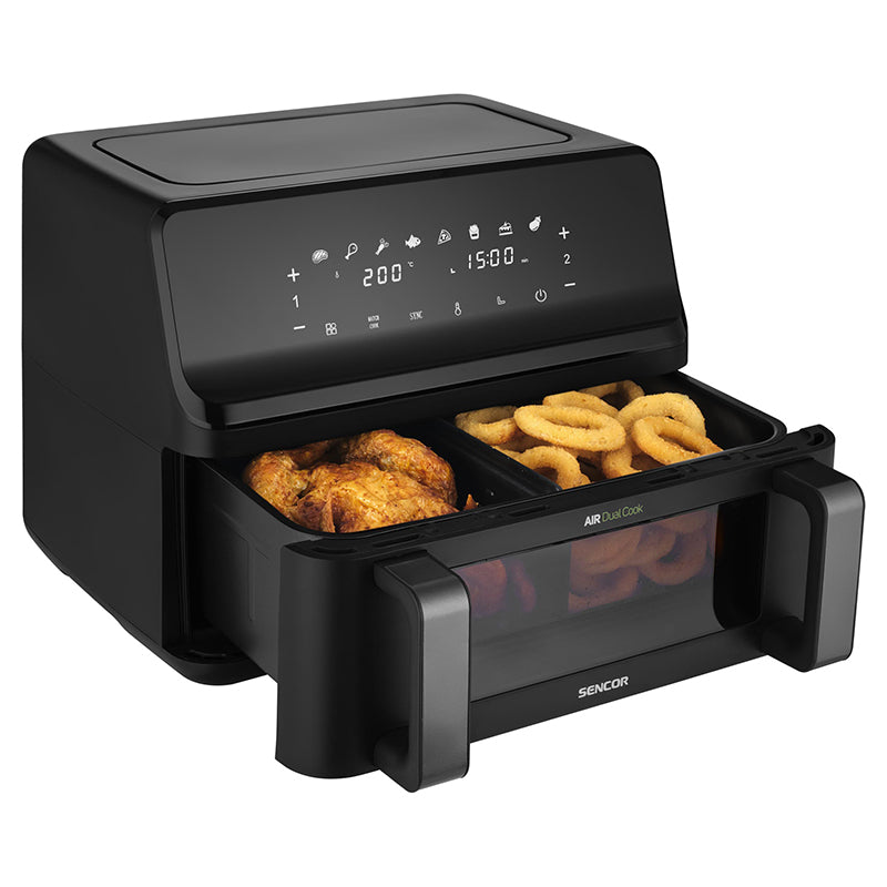 Friteuză dublă digitală airfryer 2 × 4,5 l 2700 W afișaj Sencor S-SFR9650BK