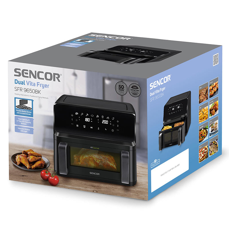 Friteuză dublă digitală airfryer 2 × 4,5 l 2700 W afișaj Sencor S-SFR9650BK