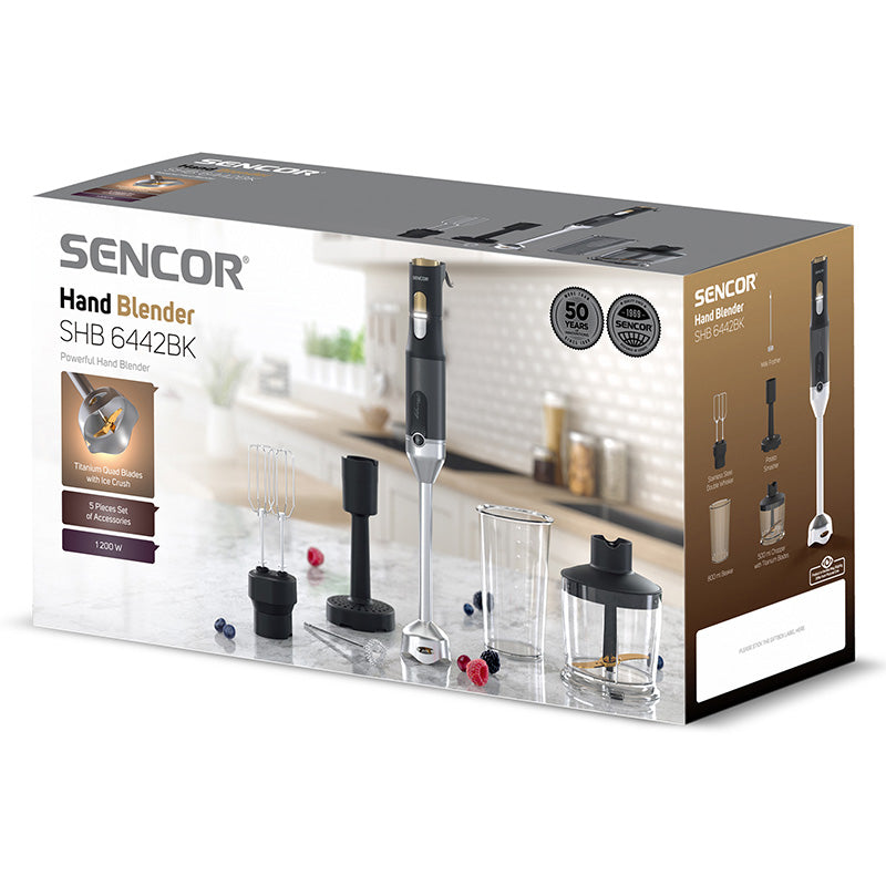 Blender de mână 4 în 1, 1200 W, accesorii din inox, Sencor